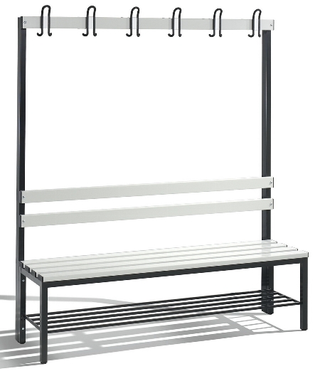 C+P Garderobenbank beidseitig Basic 8052-200 (HxBxT) 1650x1960x750mm Gestell Schwarzgrau Sitzleisten 7021/Buche