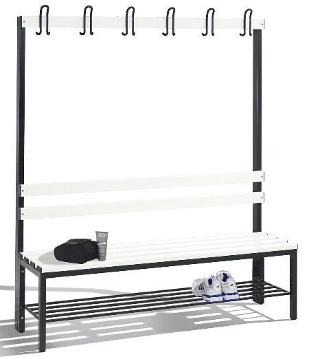 C+P Garderobenbank beidseitig Basic 8052-200 (HxBxT) 1650x1960x750mm Gestell Schwarzgrau Sitzleisten 7021/Buche