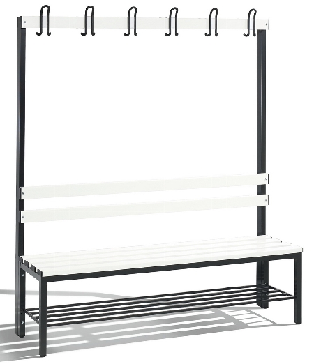 C+P Garderobenbank beidseitig Basic 8052-200 (HxBxT) 1650x1960x750mm Gestell Schwarzgrau Sitzleisten 7021/Buche