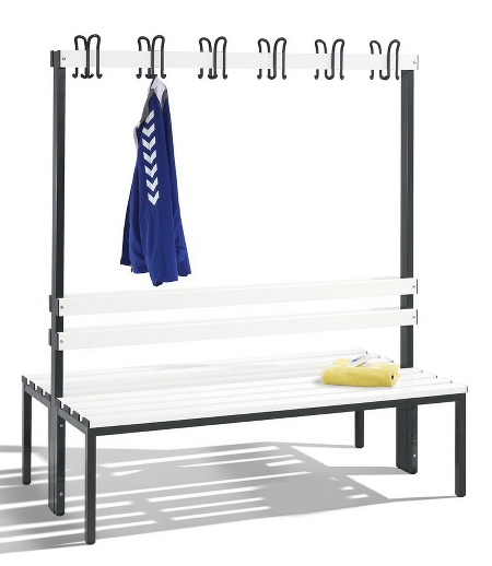 C+P Garderobenbank beidseitig Basic 8052-200 (HxBxT) 1650x1960x750mm Gestell Schwarzgrau Sitzleisten 7021/Buche