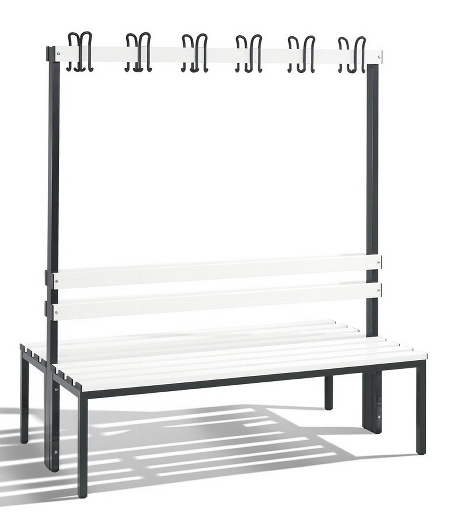 C+P Garderobenbank beidseitig Basic 8052-200 (HxBxT) 1650x1960x750mm Gestell Schwarzgrau Sitzleisten 7021/Buche