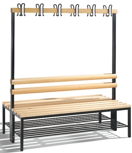 C+P Garderobenbank beidseitig Basic 8052-200 (HxBxT) 1650x1960x750mm Gestell Schwarzgrau Sitzleisten 7021/Buche