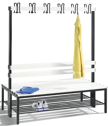 C+P Garderobenbank beidseitig Basic 8052-200 (HxBxT) 1650x1960x750mm Gestell Schwarzgrau Sitzleisten 7021/Buche