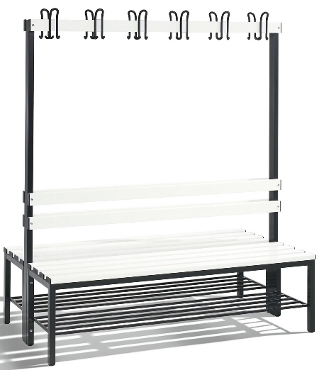 C+P Garderobenbank beidseitig Basic 8052-200 (HxBxT) 1650x1960x750mm Gestell Schwarzgrau Sitzleisten 7021/Buche