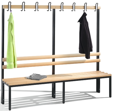C+P Garderobenbank beidseitig Basic 8052-200 (HxBxT) 1650x1960x750mm Gestell Schwarzgrau Sitzleisten 7021/Buche