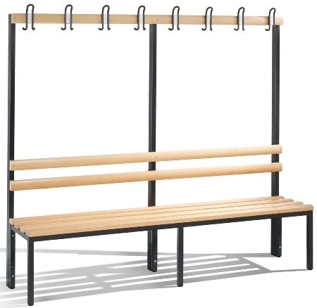 C+P Garderobenbank beidseitig Basic 8052-200 (HxBxT) 1650x1960x750mm Gestell Schwarzgrau Sitzleisten 7021/Buche