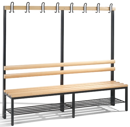 C+P Garderobenbank beidseitig Basic 8052-200 (HxBxT) 1650x1960x750mm Gestell Schwarzgrau Sitzleisten 7021/Buche