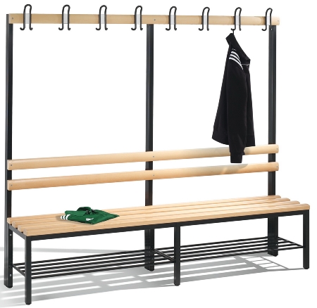 C+P Garderobenbank beidseitig Basic 8052-200 (HxBxT) 1650x1960x750mm Gestell Schwarzgrau Sitzleisten 7021/Buche