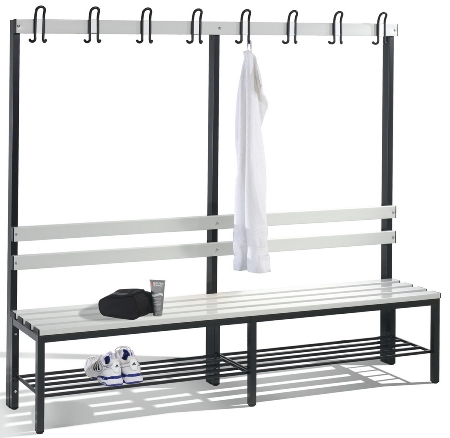 C+P Garderobenbank beidseitig Basic 8052-200 (HxBxT) 1650x1960x750mm Gestell Schwarzgrau Sitzleisten 7021/Buche