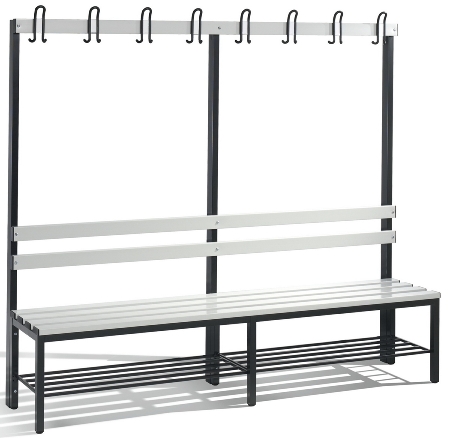 C+P Garderobenbank beidseitig Basic 8052-200 (HxBxT) 1650x1960x750mm Gestell Schwarzgrau Sitzleisten 7021/Buche