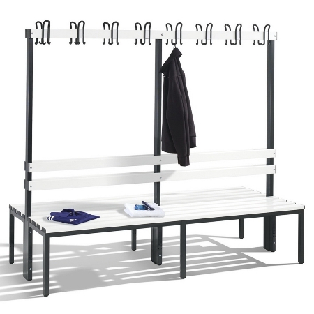 C+P Garderobenbank beidseitig Basic 8052-200 (HxBxT) 1650x1960x750mm Gestell Schwarzgrau Sitzleisten 7021/Buche