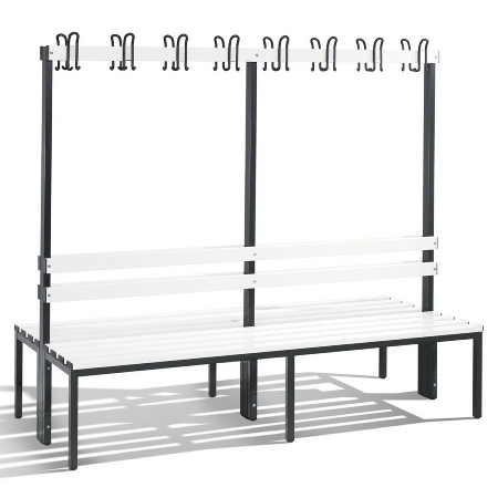 C+P Garderobenbank beidseitig Basic 8052-200 (HxBxT) 1650x1960x750mm Gestell Schwarzgrau Sitzleisten 7021/Buche