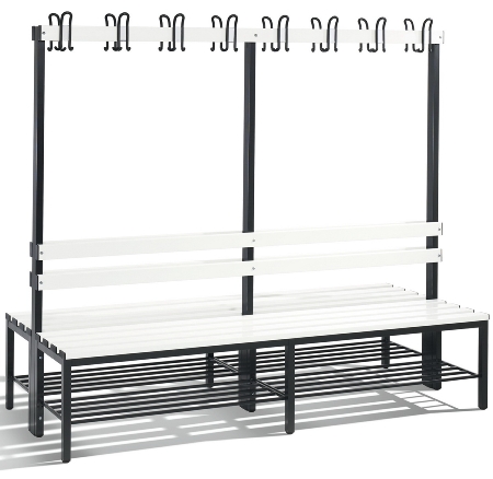C+P Garderobenbank beidseitig Basic 8052-200 (HxBxT) 1650x1960x750mm Gestell Schwarzgrau Sitzleisten 7021/Buche