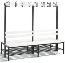 C+P Garderobenbank beidseitig Basic 8052-200 (HxBxT) 1650x1960x750mm Gestell Schwarzgrau Sitzleisten 7021/Buche