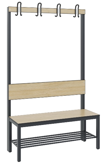 C+P Garderobenbank einseitig mit Rückenlehne COMFORT 8060-100 (BxTxH) 1000x407x1710mm Gestell: Schwarzgrau Lehne/Sitz: HPL Eiche-Sereno