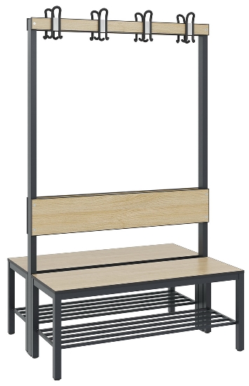 C+P Garderobenbank einseitig mit Rückenlehne COMFORT 8060-100 (BxTxH) 1000x407x1710mm Gestell: Schwarzgrau Lehne/Sitz: HPL Eiche-Sereno
