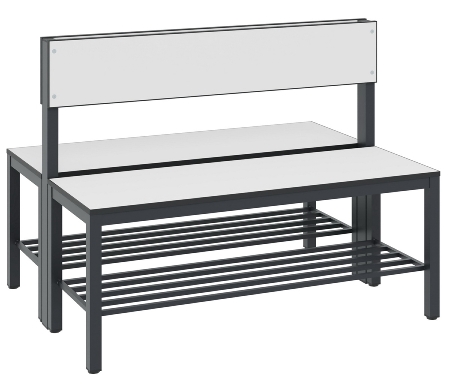 C+P Sitzbank einseitig mit Rückenlehne COMFORT 8061-310 (BxTxH) 1500x407x796mm Gestell/Schuhrost: Schwarzgrau Sitz/Lehne: HPL Weiß