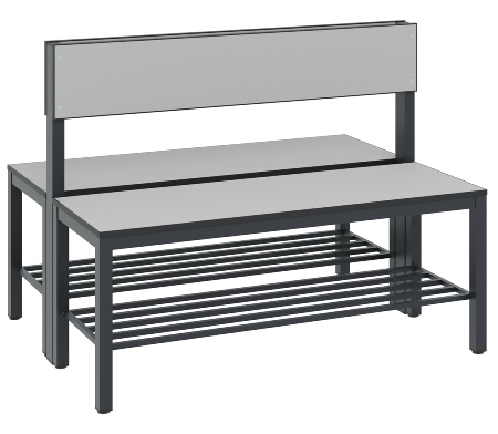 C+P Sitzbank einseitig mit Rückenlehne COMFORT 8061-310 (BxTxH) 1500x407x796mm Gestell/Schuhrost: Schwarzgrau Sitz/Lehne: HPL Weiß