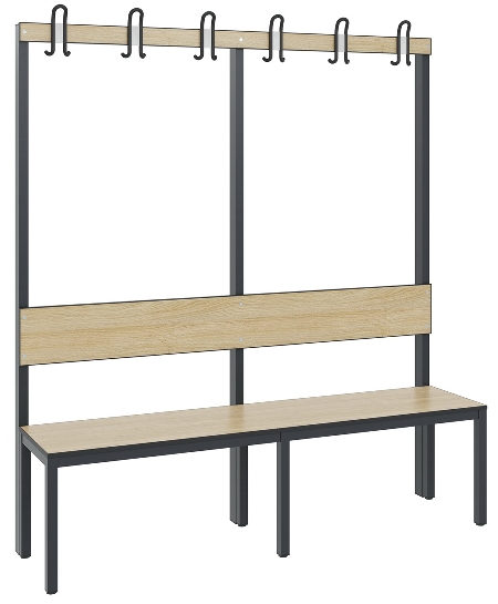 C+P Garderobenbank einseitig mit Rückenlehne COMFORT 8060-100 (BxTxH) 1000x407x1710mm Gestell: Schwarzgrau Lehne/Sitz: HPL Eiche-Sereno