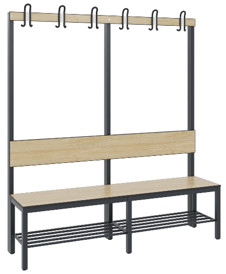 C+P Garderobenbank einseitig mit Rückenlehne COMFORT 8060-100 (BxTxH) 1000x407x1710mm Gestell: Schwarzgrau Lehne/Sitz: HPL Eiche-Sereno