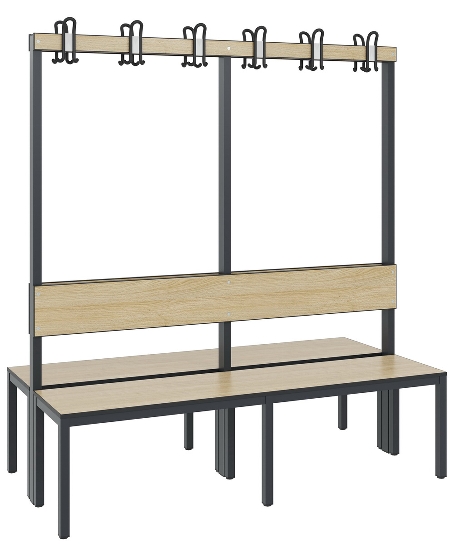 C+P Garderobenbank einseitig mit Rückenlehne COMFORT 8060-100 (BxTxH) 1000x407x1710mm Gestell: Schwarzgrau Lehne/Sitz: HPL Eiche-Sereno