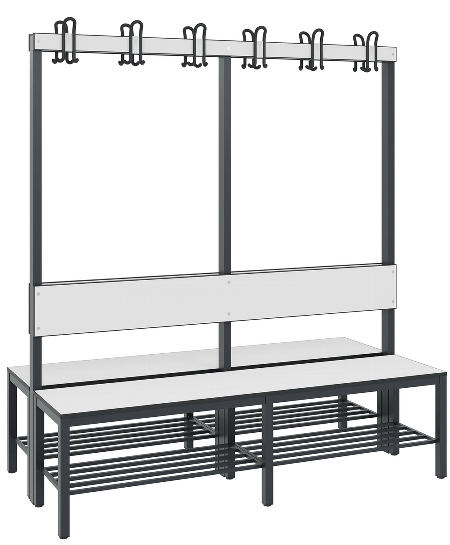 C+P Garderobenbank einseitig mit Rückenlehne COMFORT 8060-100 (BxTxH) 1000x407x1710mm Gestell: Schwarzgrau Lehne/Sitz: HPL Eiche-Sereno