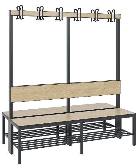 C+P Garderobenbank einseitig mit Rückenlehne COMFORT 8060-100 (BxTxH) 1000x407x1710mm Gestell: Schwarzgrau Lehne/Sitz: HPL Eiche-Sereno