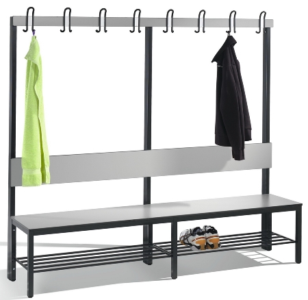 C+P Garderobenbank einseitig mit Rückenlehne COMFORT 8060-100 (BxTxH) 1000x407x1710mm Gestell: Schwarzgrau Lehne/Sitz: HPL Eiche-Sereno