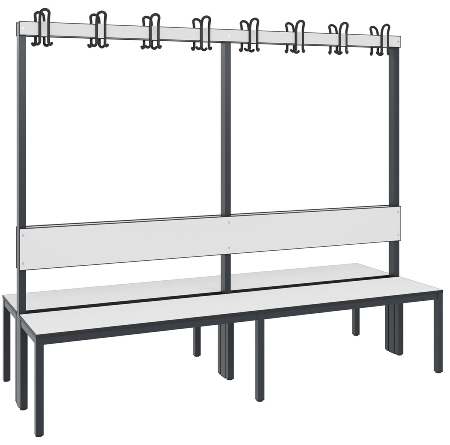 C+P Garderobenbank einseitig mit Rückenlehne COMFORT 8060-100 (BxTxH) 1000x407x1710mm Gestell: Schwarzgrau Lehne/Sitz: HPL Eiche-Sereno