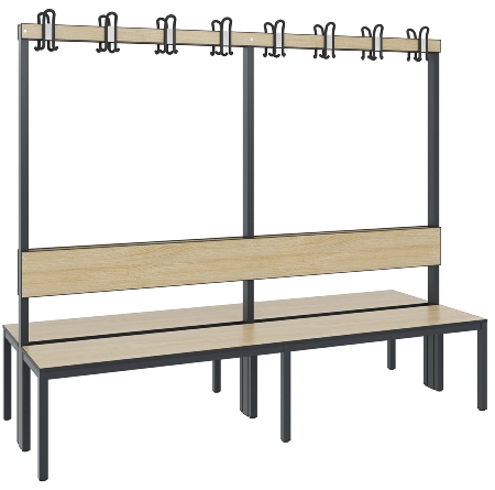 C+P Garderobenbank einseitig mit Rückenlehne COMFORT 8060-100 (BxTxH) 1000x407x1710mm Gestell: Schwarzgrau Lehne/Sitz: HPL Eiche-Sereno