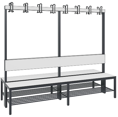 C+P Garderobenbank einseitig mit Rückenlehne COMFORT 8060-100 (BxTxH) 1000x407x1710mm Gestell: Schwarzgrau Lehne/Sitz: HPL Eiche-Sereno