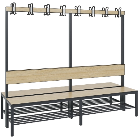 C+P Garderobenbank einseitig mit Rückenlehne COMFORT 8060-100 (BxTxH) 1000x407x1710mm Gestell: Schwarzgrau Lehne/Sitz: HPL Eiche-Sereno