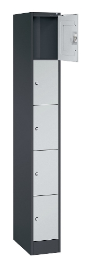 C+P Schließfachschrank Serie 8070 mit Sockel 3 Abt.240mm 5 Fächer B190mm (HxBxT)1950x680x480mm 7035/3003