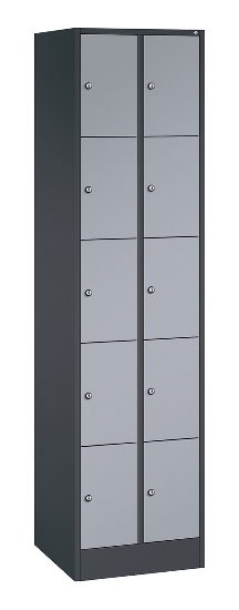 C+P Schließfachschrank Serie 8070 mit Sockel 3 Abt.240mm 5 Fächer B190mm (HxBxT)1950x680x480mm 7035/3003