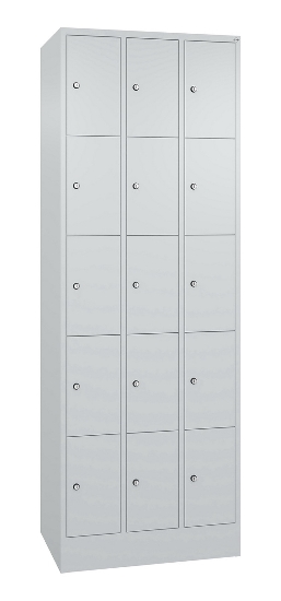 C+P Schließfachschrank Serie 8070 mit Sockel 3 Abt.240mm 5 Fächer B190mm (HxBxT)1950x680x480mm 7035/3003