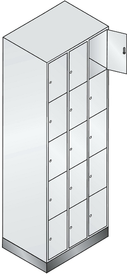 C+P Schließfachschrank Serie 8070 mit Sockel 3 Abt.240mm 5 Fächer B190mm (HxBxT)1950x680x480mm 7035/3003