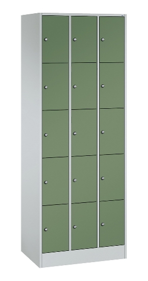 C+P Schließfachschrank Serie 8070 mit Sockel 3 Abt.240mm 5 Fächer B190mm (HxBxT)1950x680x480mm 7035/3003