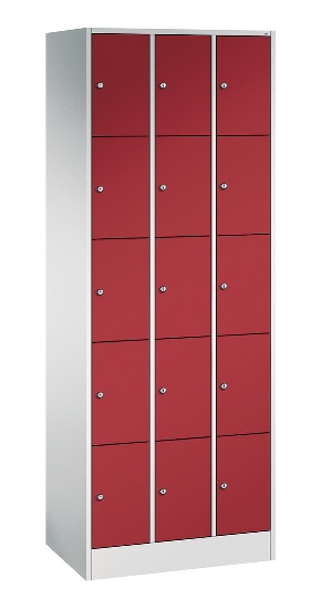 C+P Schließfachschrank Serie 8070 mit Sockel 3 Abt.240mm 5 Fächer B190mm (HxBxT)1950x680x480mm 7035/3003
