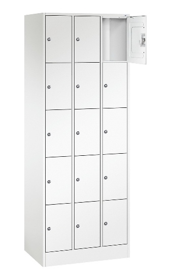 C+P Schließfachschrank Serie 8070 mit Sockel 3 Abt.240mm 5 Fächer B190mm (HxBxT)1950x680x480mm 7035/3003