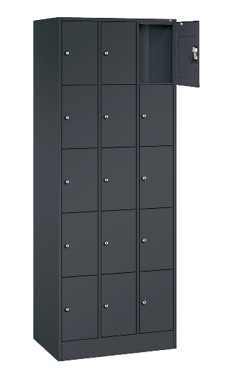 C+P Schließfachschrank Serie 8070 mit Sockel 3 Abt.240mm 5 Fächer B190mm (HxBxT)1950x680x480mm 7035/3003