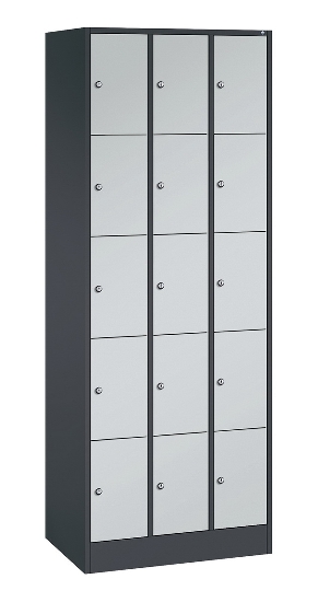 C+P Schließfachschrank Serie 8070 mit Sockel 3 Abt.240mm 5 Fächer B190mm (HxBxT)1950x680x480mm 7035/3003