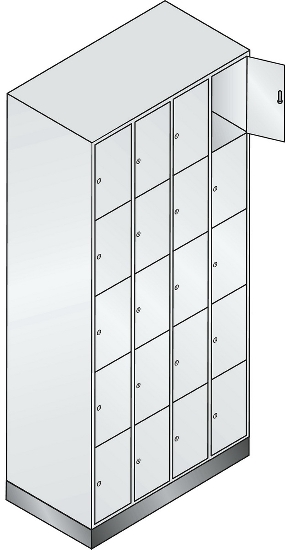 C+P Schließfachschrank Serie 8070 mit Sockel 3 Abt.240mm 5 Fächer B190mm (HxBxT)1950x680x480mm 7035/3003