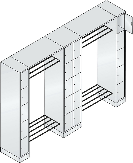 C+P offene Garderobe Serie 8070 2 Fächerschränke mit 15 Fächern B190mm (HxBxT)1950x2100x480mm 7016/7016