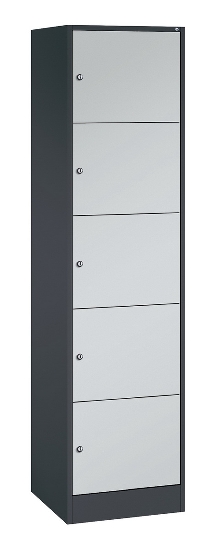 C+P Schließfachschrank Serie 8070 mit Sockel 3 Abt.240mm 5 Fächer B190mm (HxBxT)1950x680x480mm 7035/3003