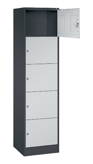 C+P Schließfachschrank Serie 8070 mit Sockel 3 Abt.240mm 5 Fächer B190mm (HxBxT)1950x680x480mm 7035/3003