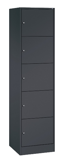 C+P Schließfachschrank Serie 8070 mit Sockel 3 Abt.240mm 5 Fächer B190mm (HxBxT)1950x680x480mm 7035/3003