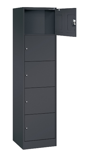 C+P Schließfachschrank Serie 8070 mit Sockel 3 Abt.240mm 5 Fächer B190mm (HxBxT)1950x680x480mm 7035/3003