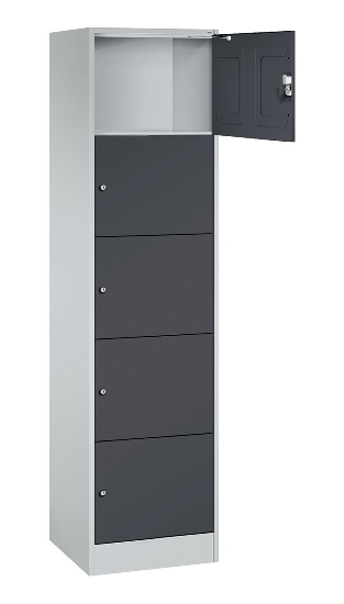 C+P Schließfachschrank Serie 8070 mit Sockel 3 Abt.240mm 5 Fächer B190mm (HxBxT)1950x680x480mm 7035/3003
