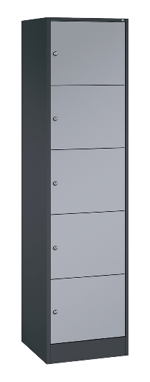 C+P Schließfachschrank Serie 8070 mit Sockel 3 Abt.240mm 5 Fächer B190mm (HxBxT)1950x680x480mm 7035/3003