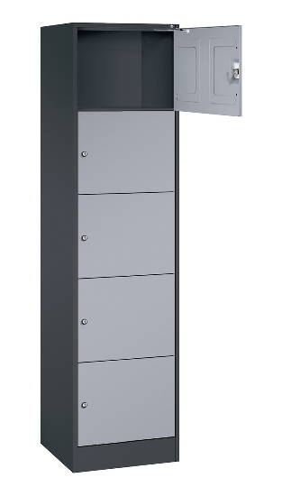 C+P Schließfachschrank Serie 8070 mit Sockel 3 Abt.240mm 5 Fächer B190mm (HxBxT)1950x680x480mm 7035/3003